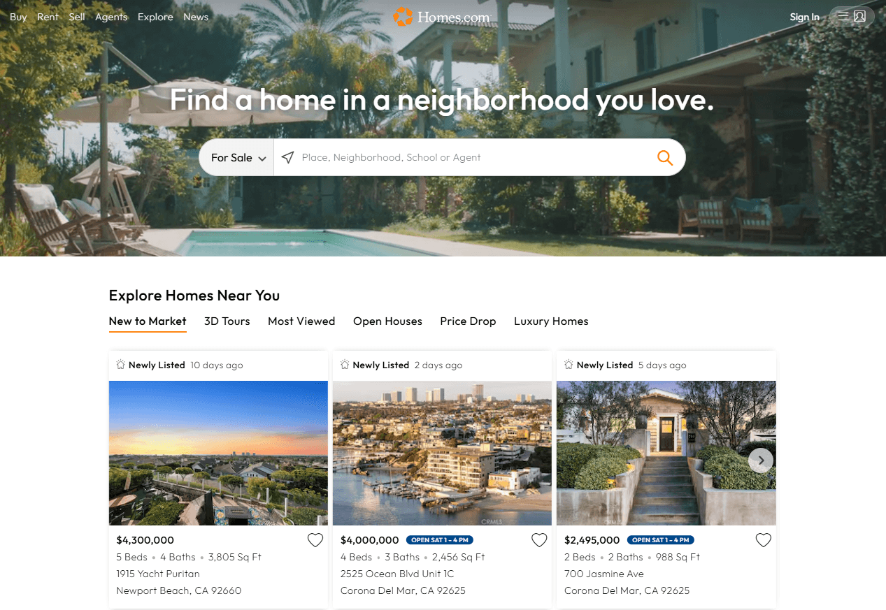 Homes.com search experience